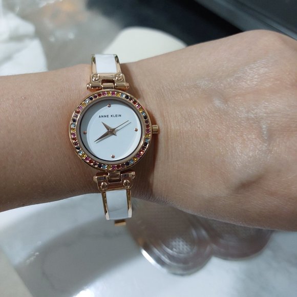 ANNE KLEIN Women's Quartz Rose Gold Premium Crystal Accented Watch Bracelet SET - Picture 5 of 12